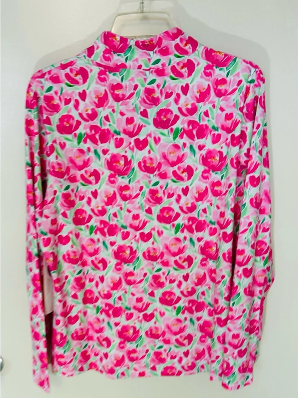 Gottex Pink, Green & White Floral Tulips 1/4 Quarter Zip Sport / Utility Jacket
